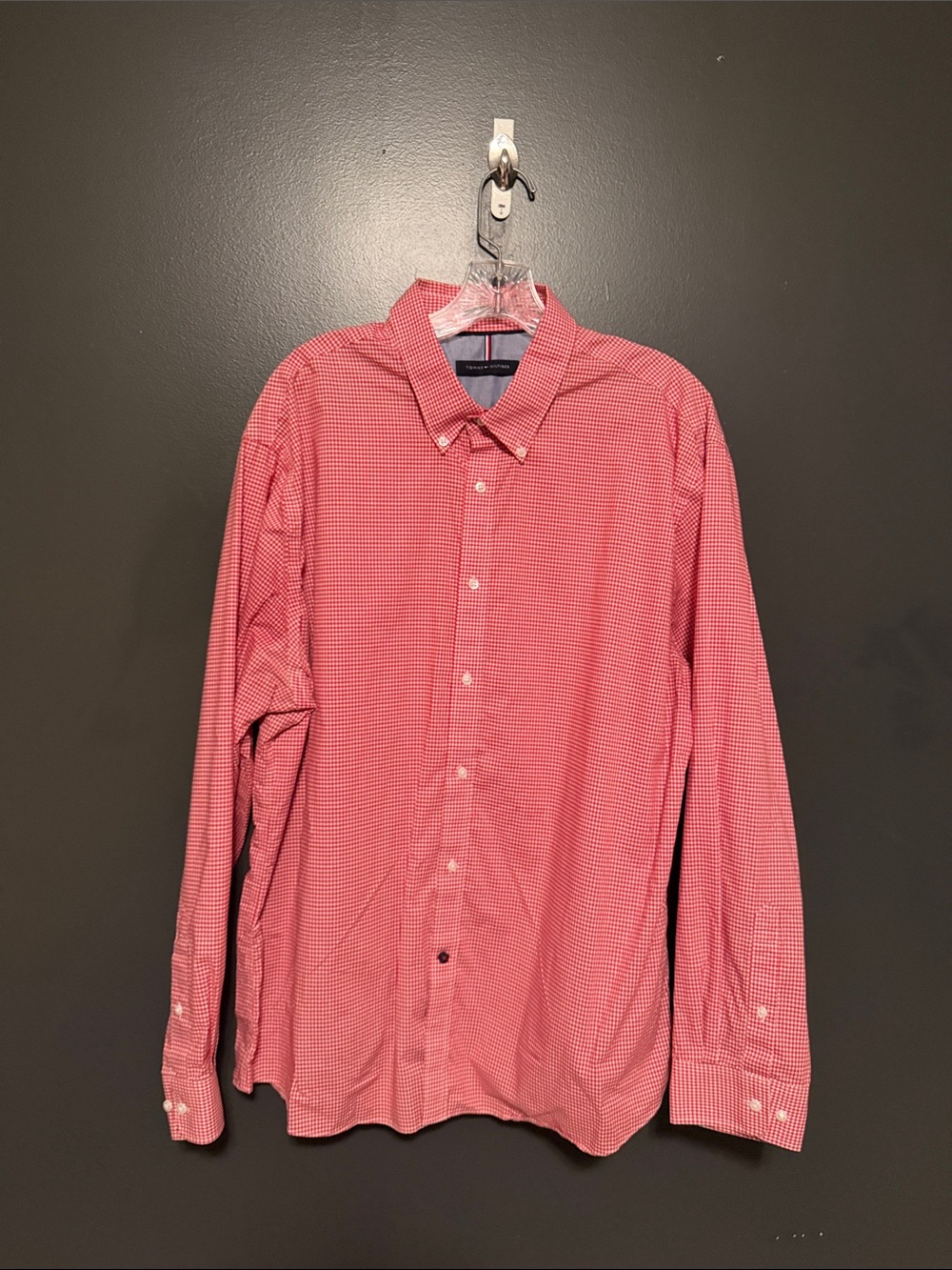 Tommy Hilfiger Red Micro-Check Button-Up Dress Shirt